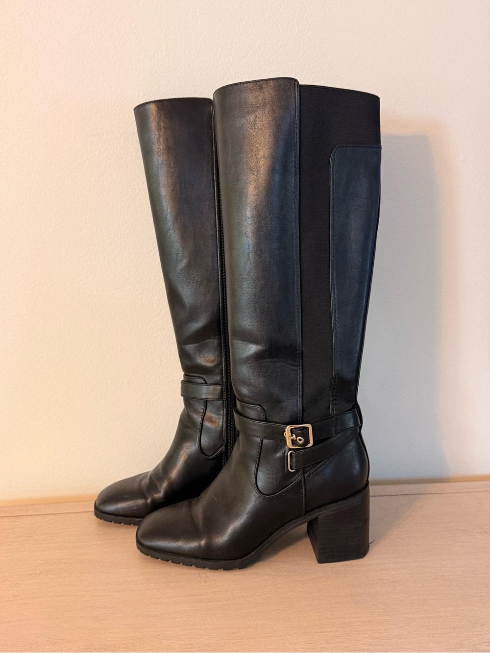 Kelly & Katie Black Over-the-Knee Leather Boots with Buckle